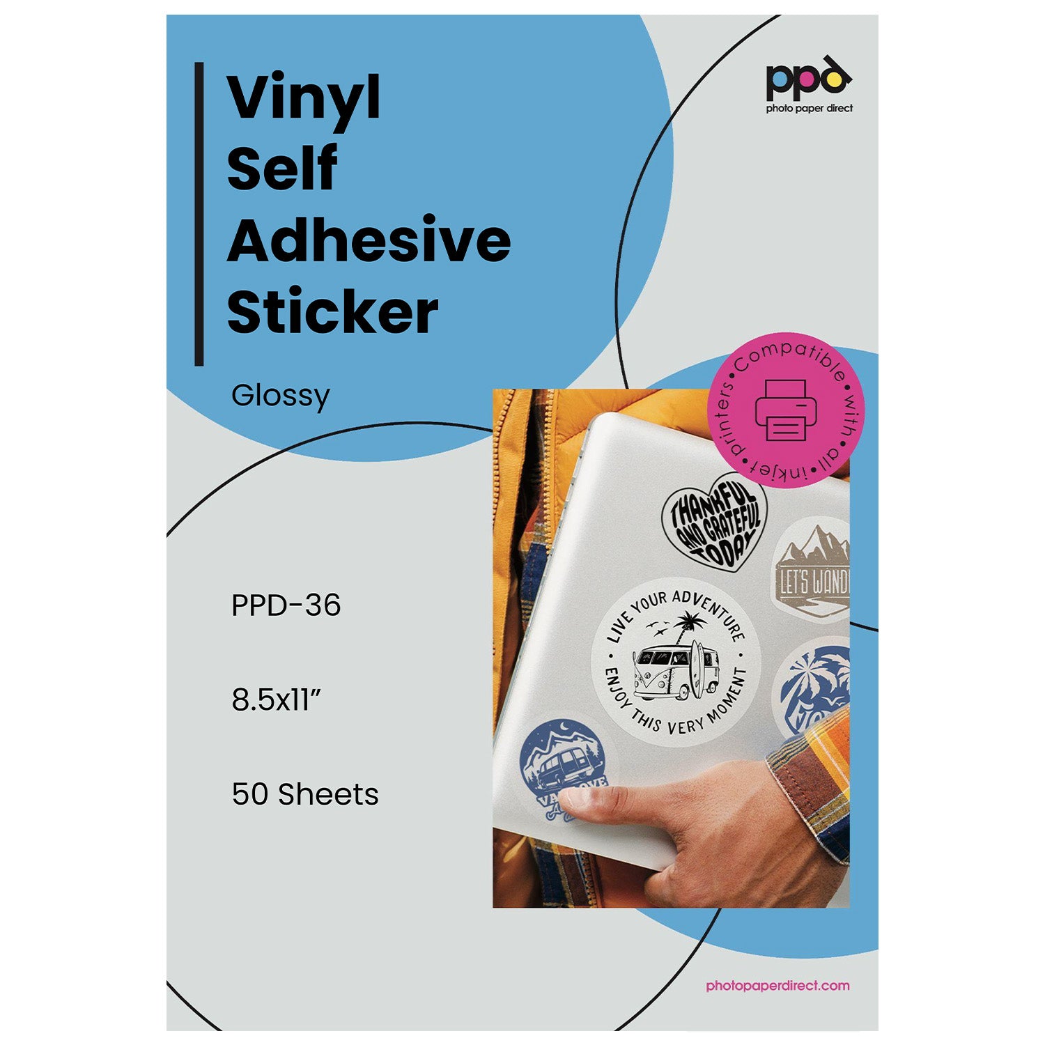 PPD Inkjet Vinyl Self-Adhesive Glossy 8.5 x 11" 4.1mil PPD-36