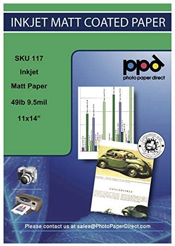 Inkjet Matte Coated High Resolution Photo Quality Paper Heavy 11x14" 49lbs. 180gsm 9.5mil x 50 Sheets PPD-117