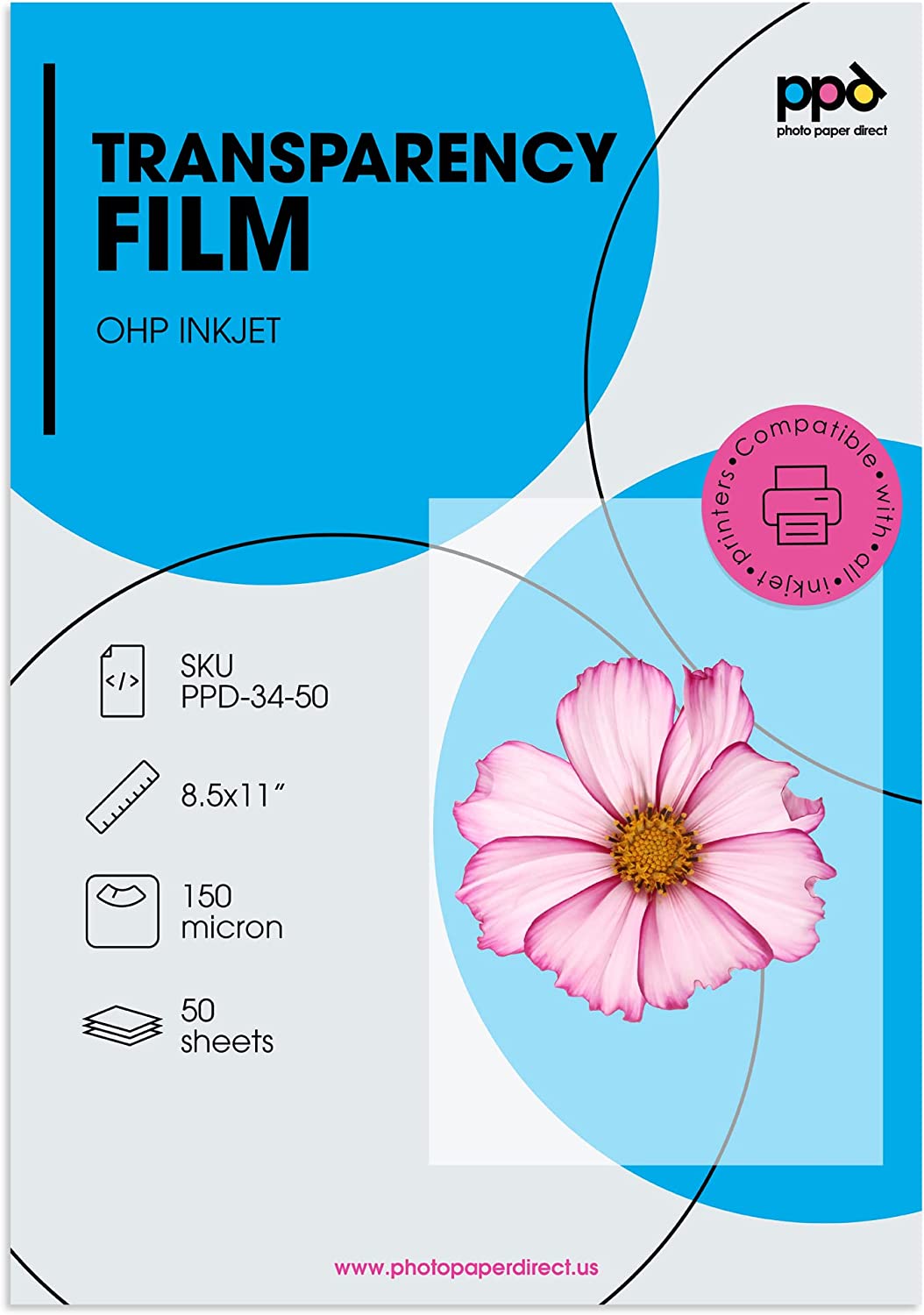 PPD Inkjet Transparencies Overhead Projector Film (OHP Film) 8.5 x 11" 5 Mil PPD-34