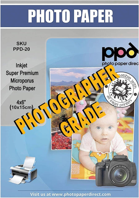 PPD Inkjet Premium Photo Paper Glossy 68lb. 255gsm 10.5mil 4 x 6" Bulk Wholesale Pack PPD-20