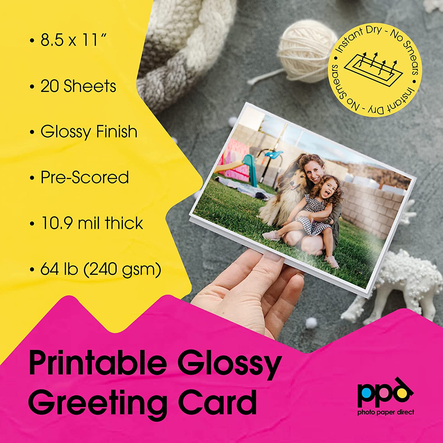 Inkjet Printable Greeting Cards Glossy 8.5 x 11" 64lb. 240gsm 10.9mil PPD-51