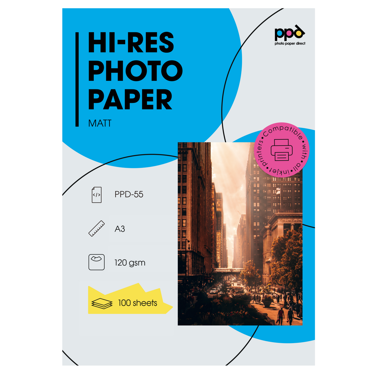 Inkjet High Resolution Matte Paper 49lb 180gsm 11 x 17" PPD55