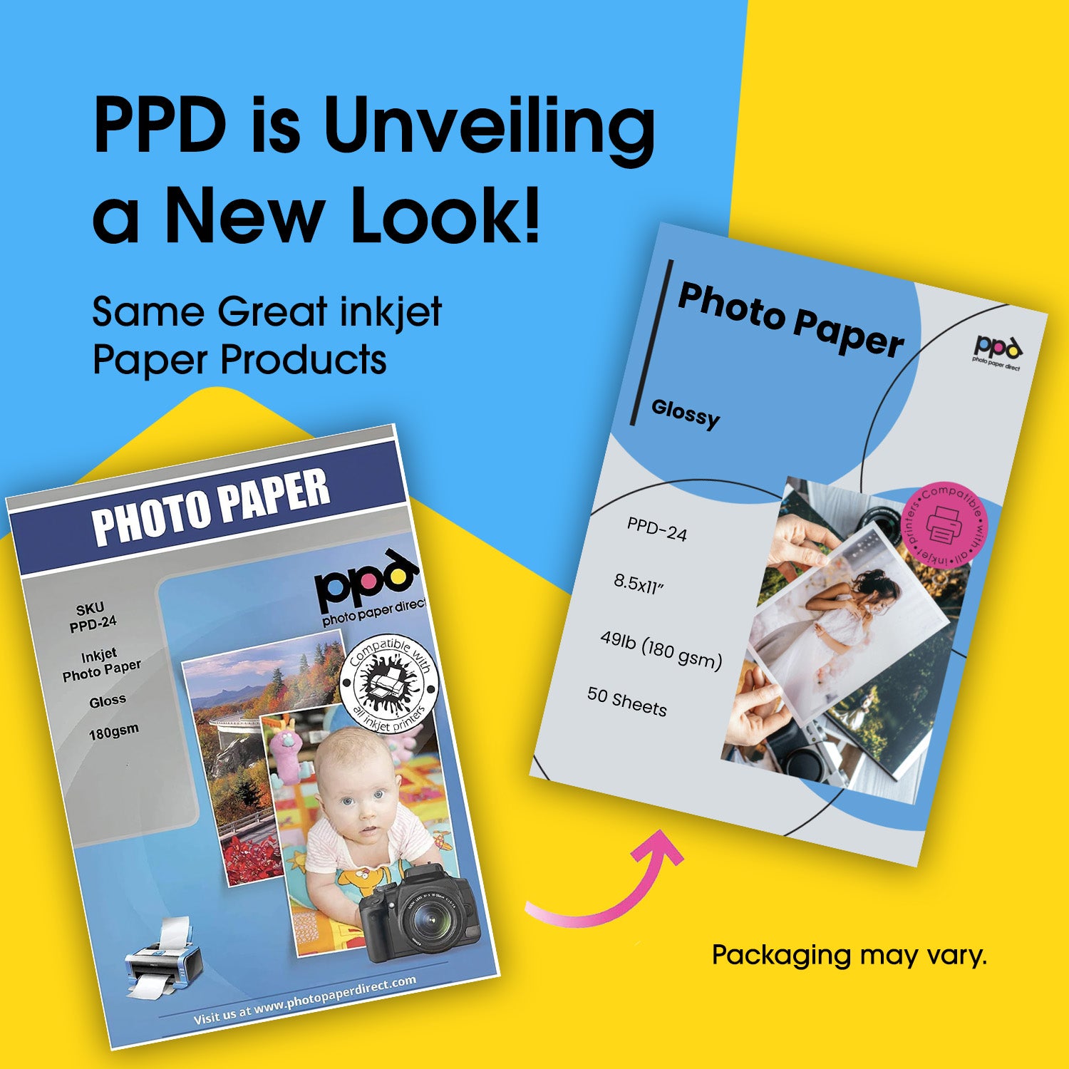 PPD Inkjet Photo Paper Glossy 49lb. 180gsm 9.9mil 8.5 x 11" PPD-24