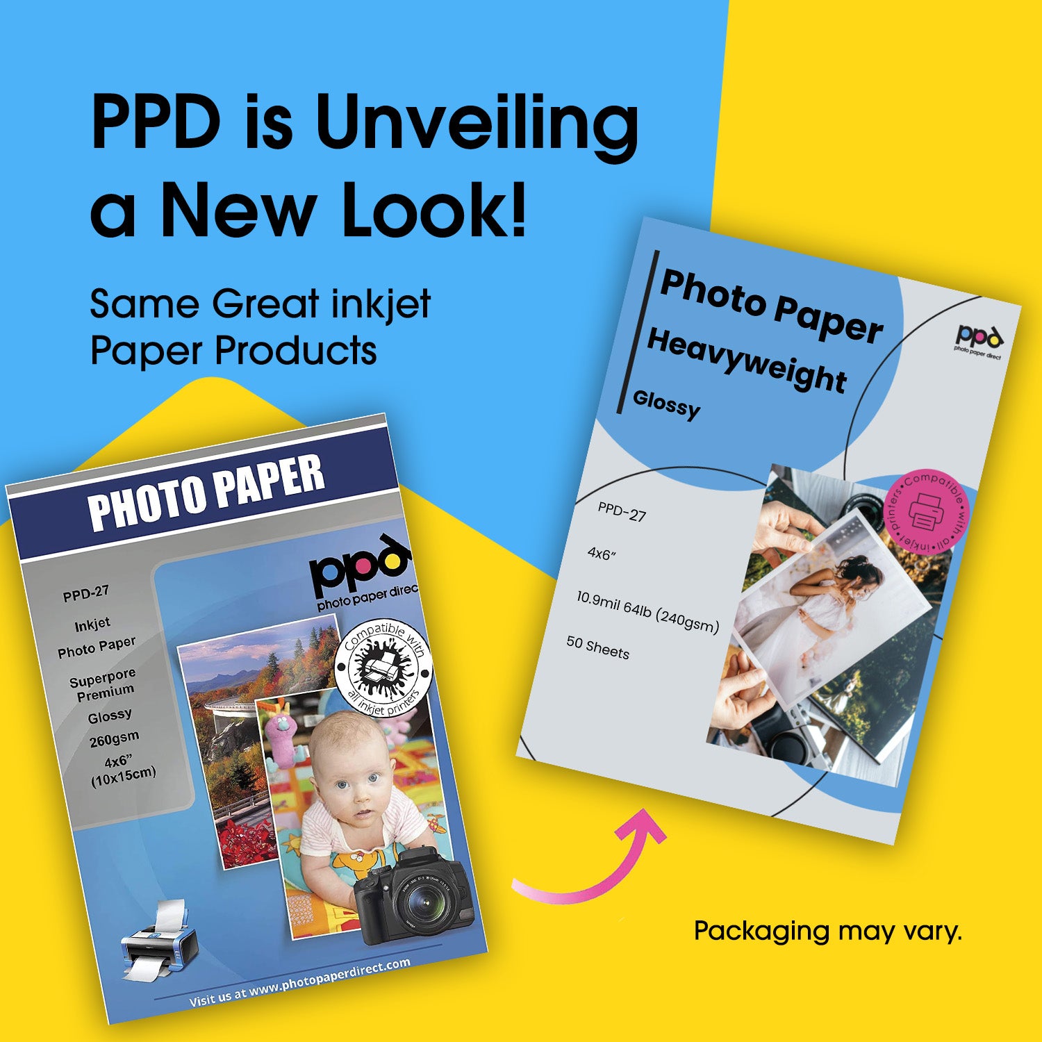 PPD 4x6 High Gloss Photo Paper For Inkjet 64lbs 240gsm 10.9mil Heavyweight Instant Dry and Water-Resistant x 50 Sheets PPD-27