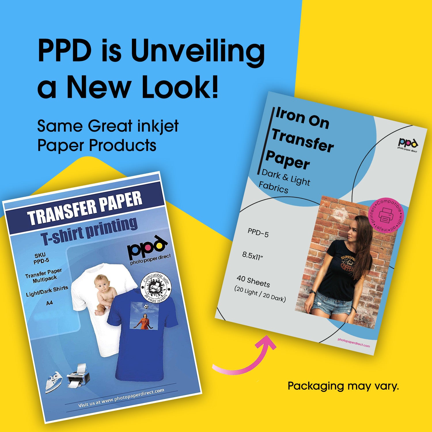 Inkjet Iron-On Mixed Light and Dark Transfer Paper 8.5 x 11" Pack of 40 Sheets PPD-5