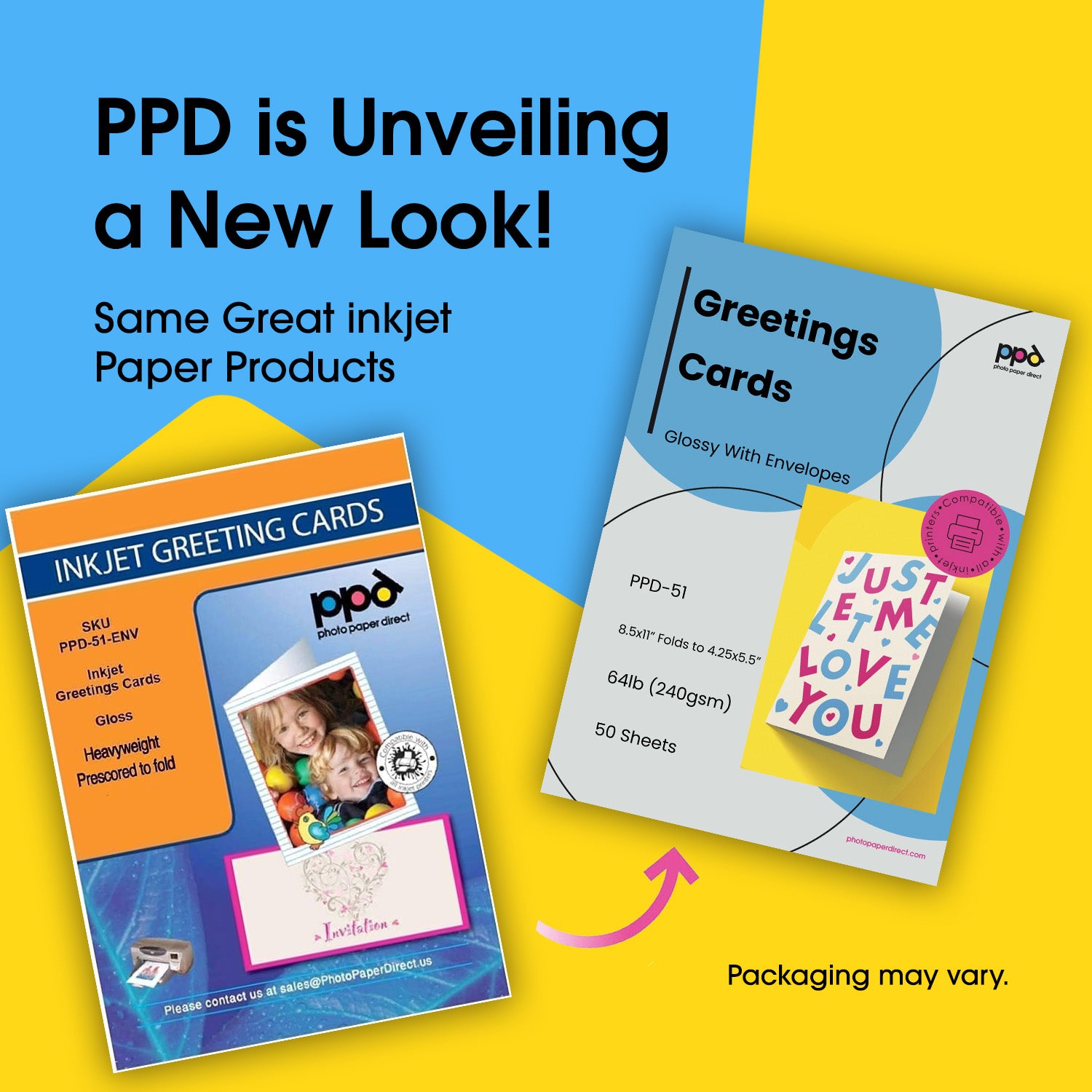Inkjet Large Glossy Printable Greeting Cards LTR 8.5 x 11" folding to 5.5 x 8.5" 64lbs. 240gsm 10.9mil With Envelopes PPD-51-ENV