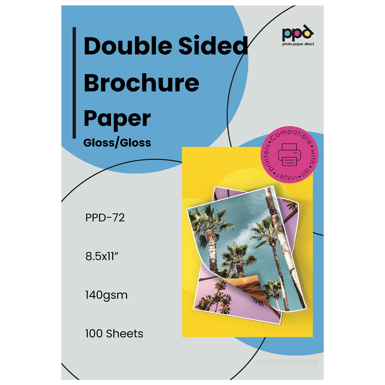 Inkjet Photo Quality Glossy Double Sided Brochure Paper 8.5 x 11" PPD-72