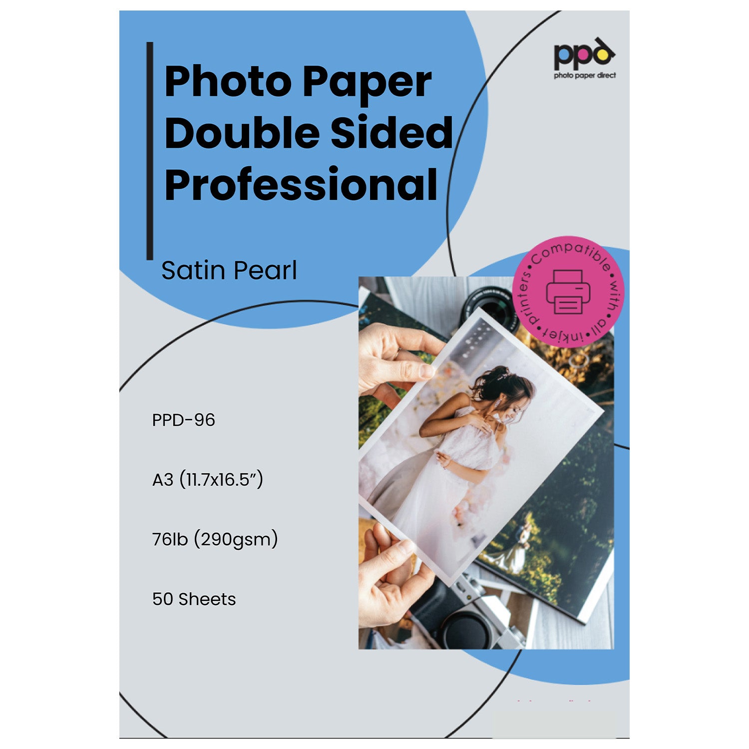 Inkjet Premium Photo Paper Pearl Double Sided 70lb. 290gsm 10.7mil 11.7 x 16.5" (A3) PPD-96