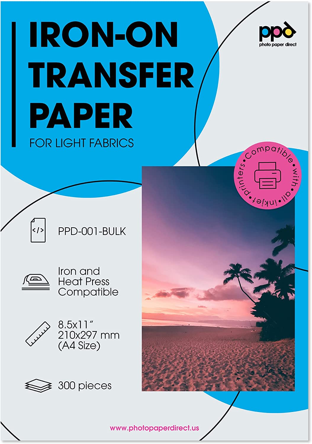 Inkjet Iron-On Light Transfer Paper 8.5 x 11" PPD-1