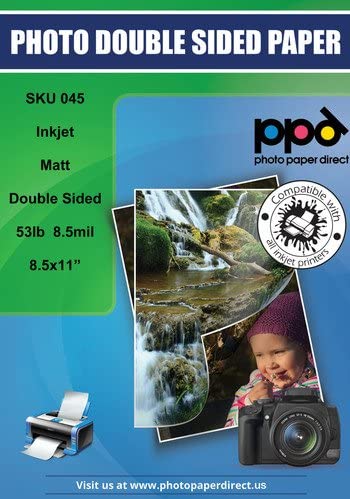 PPD Inkjet Matte Double Sided Heavyweight Photo Quality Paper LTR 8.5 x 11 53Lbs. 210GSM 9mil x 50 Sheets (PPD045-50)