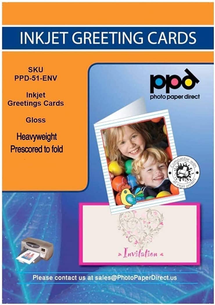 PPD Inkjet Glossy Printable Greeting Cards LTR 8.5 x 11 64Lbs. 240gsm 10.9mil with Envelopes x 20 Sheets (PPD051-ENV-20)