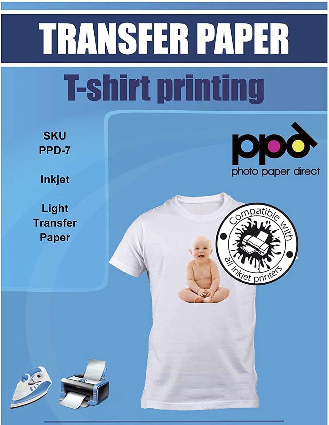 Photo Paper Direct PPD Inkjet Iron-On Mixed Light and Dark Transfer Paper  LTR 8.5 x 11 Pack of 40 Sheets (PPD005-Mix)