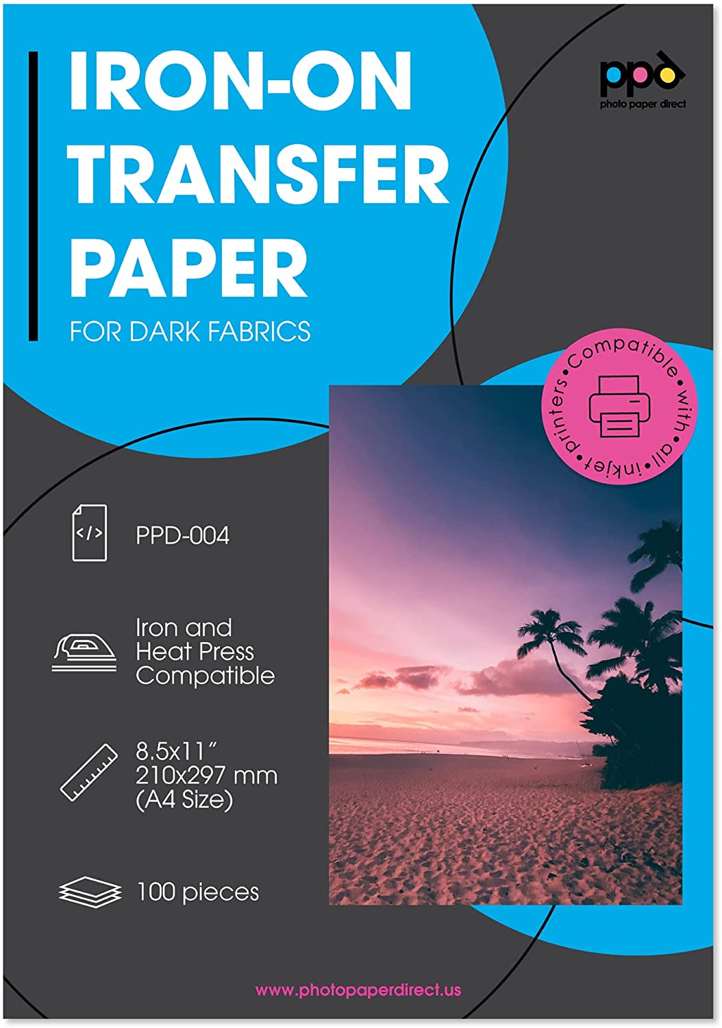 PPD Inkjet Iron-On Dark Transfer Paper 8.5 x 11" PPD-4