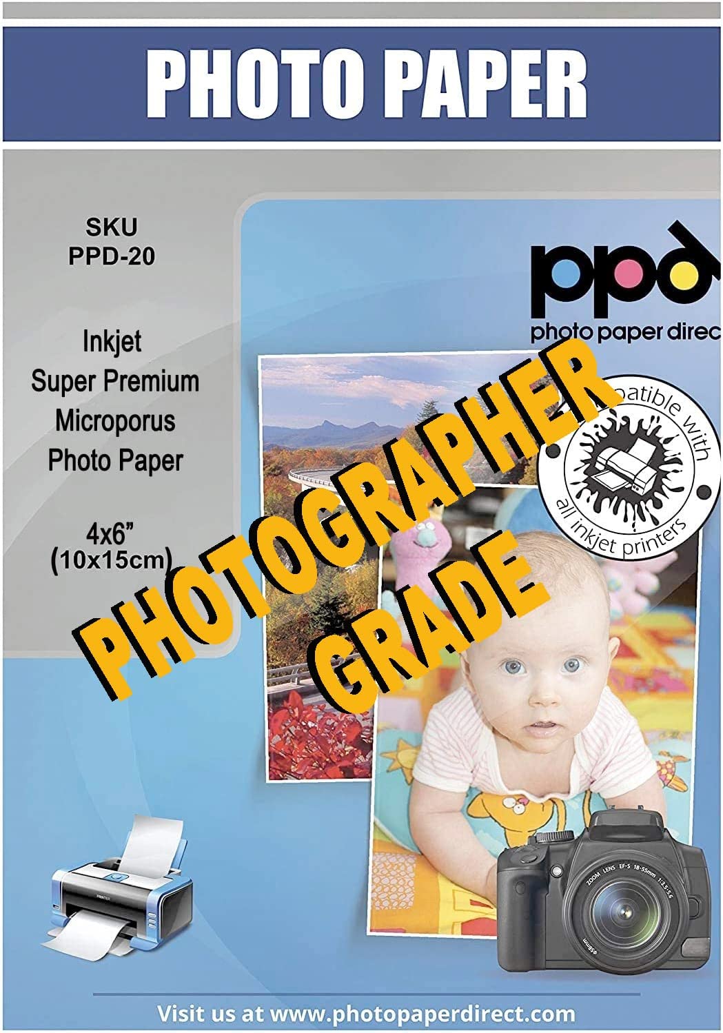 PPD Inkjet Premium Photo Paper Glossy 68lb. 255gsm 10.5mil 4 x 6" Bulk Wholesale Pack PPD-20