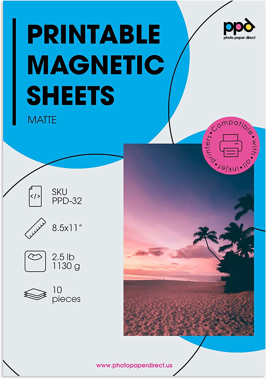 PPD Inkjet Photo Magnetic Printable Matte Sheet LTR 8.5x11" PPD-32