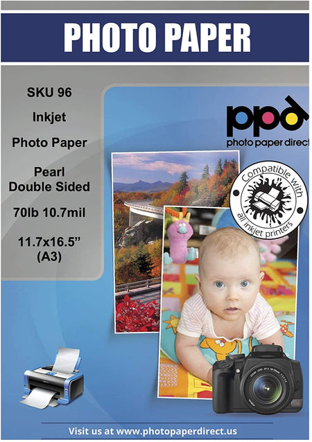 Inkjet Premium Photo Paper Pearl Double Sided 70lb. 290gsm 10.7mil 11.7 x 16.5" (A3) PPD-96