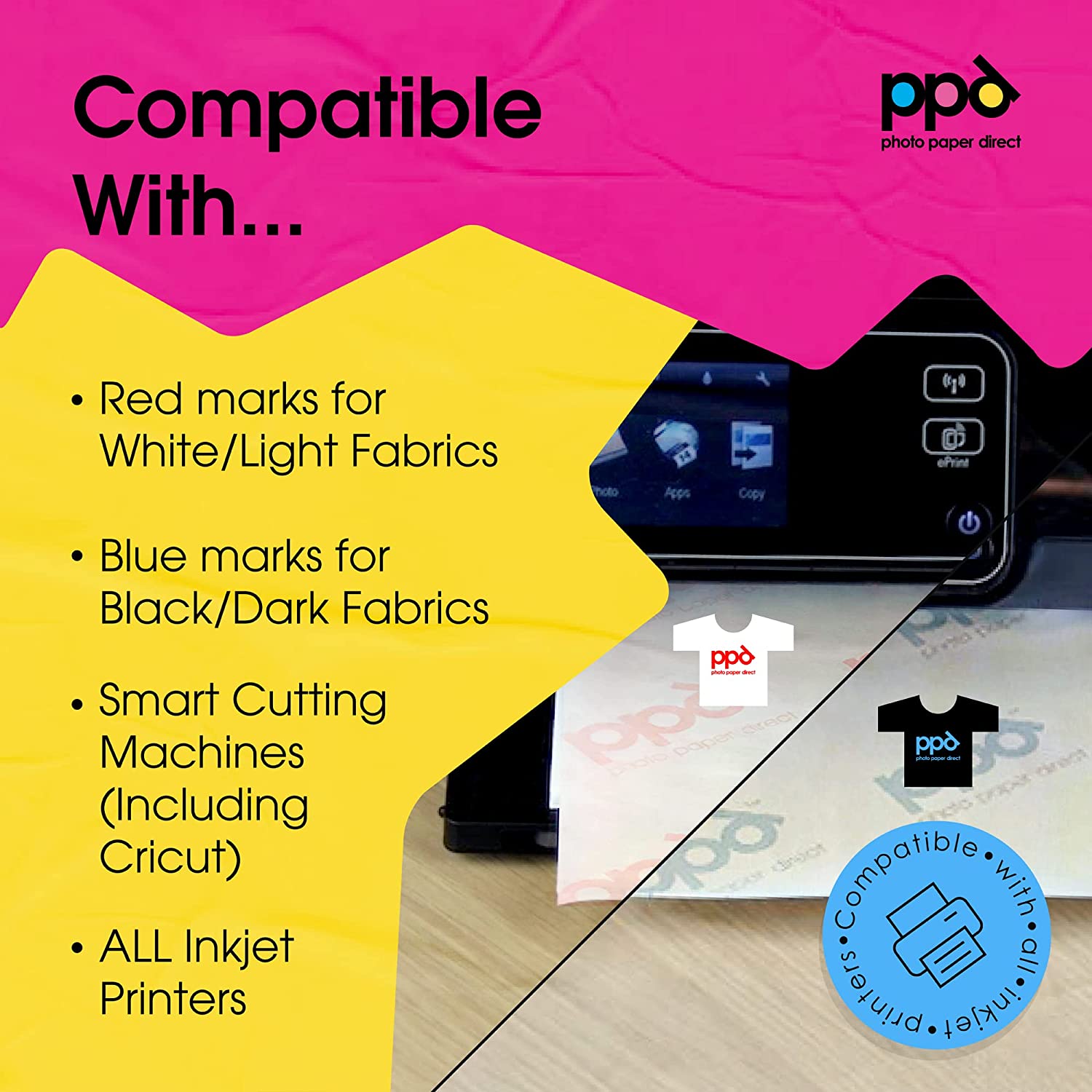 Inkjet Iron-On Mixed Light and Dark Transfer Paper 8.5 x 11" Pack of 40 Sheets PPD-5