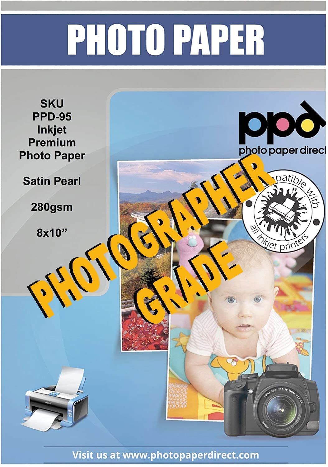 Inkjet Premium Photo Paper Satin 8 x 10" 68lb. 255gsm 10.5mil PPD-95