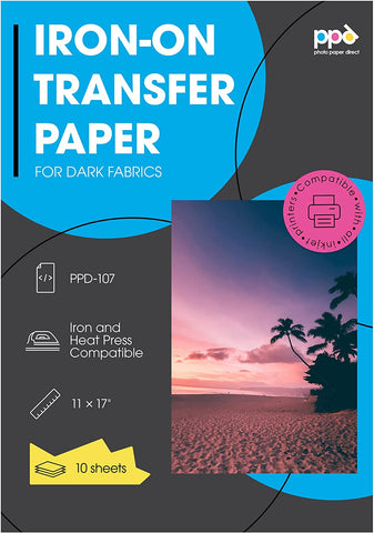 PPD Inkjet Premium Iron-On Dark T Shirt Transfers Paper 11x17 Pack of 20 Sheets (PPD107-20)