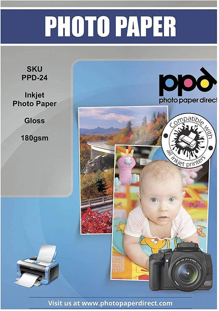 PPD Inkjet Photo Paper Glossy 49lb. 180gsm 9.9mil 8.5 x 11" PPD-24