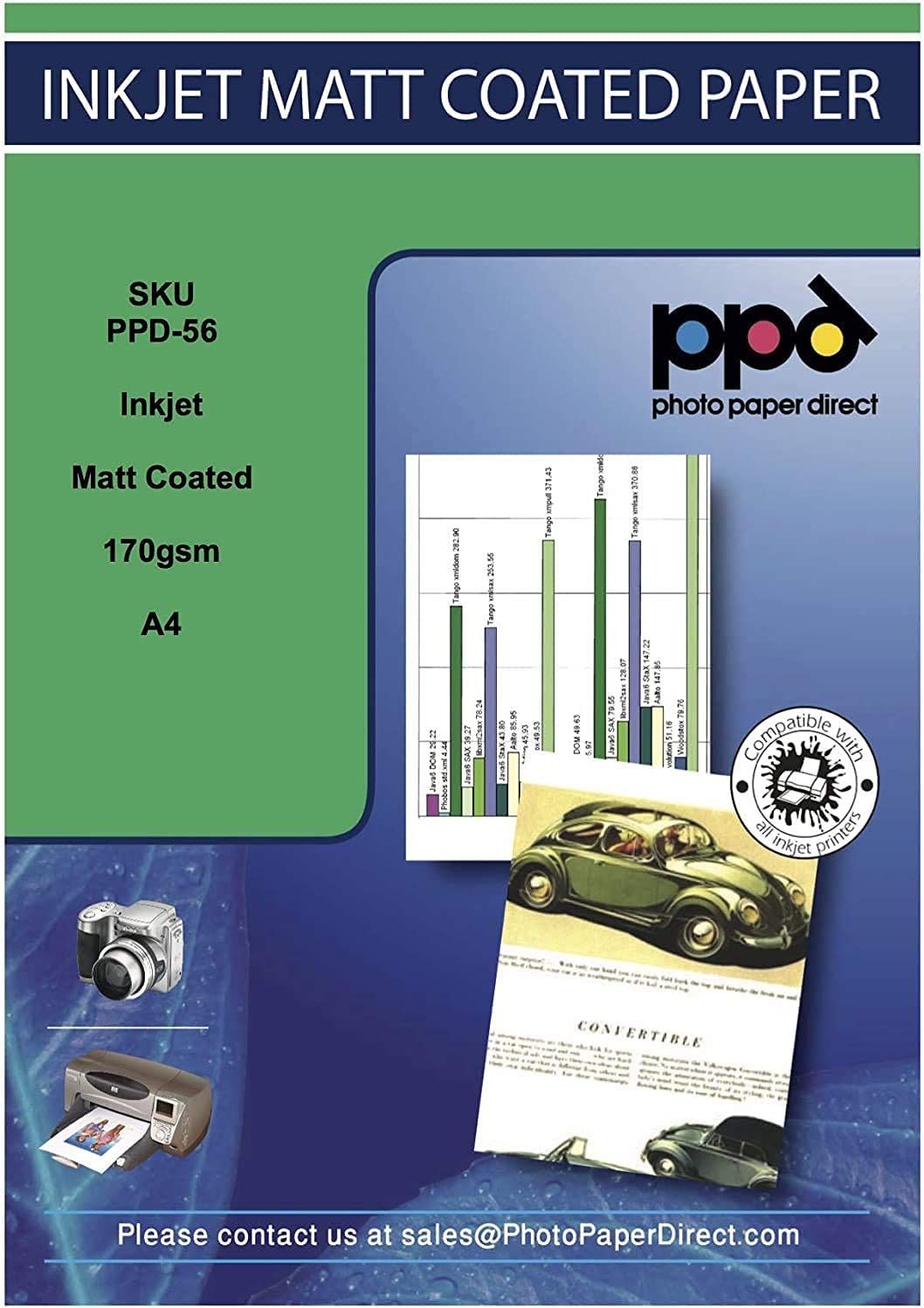 PPD Inkjet Matt Coated High Resolution Heavy Paper LTR 8.5x11 49lbs 180GSM 9.5mil x 100 Sheets (PPD056-100)