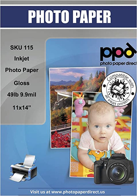 Inkjet Photo Paper Glossy 49lb. 180gsm 9.9mil 11 x 14" PPD-115