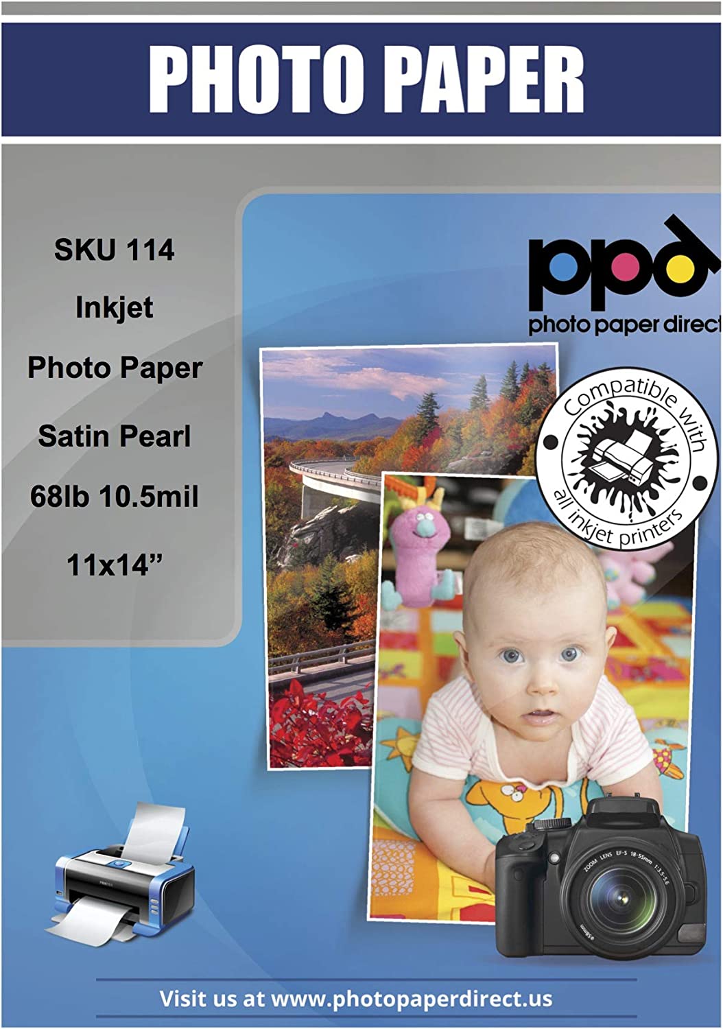 Inkjet Premium Photo Paper Satin 11 x 14" 68lb. 255gsm 10.5mil PPD-114