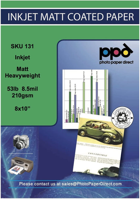 PPD Inkjet Heavyweight Photo Paper Matte 53lb. 210gsm 9mil 8 x 10" PPD-131