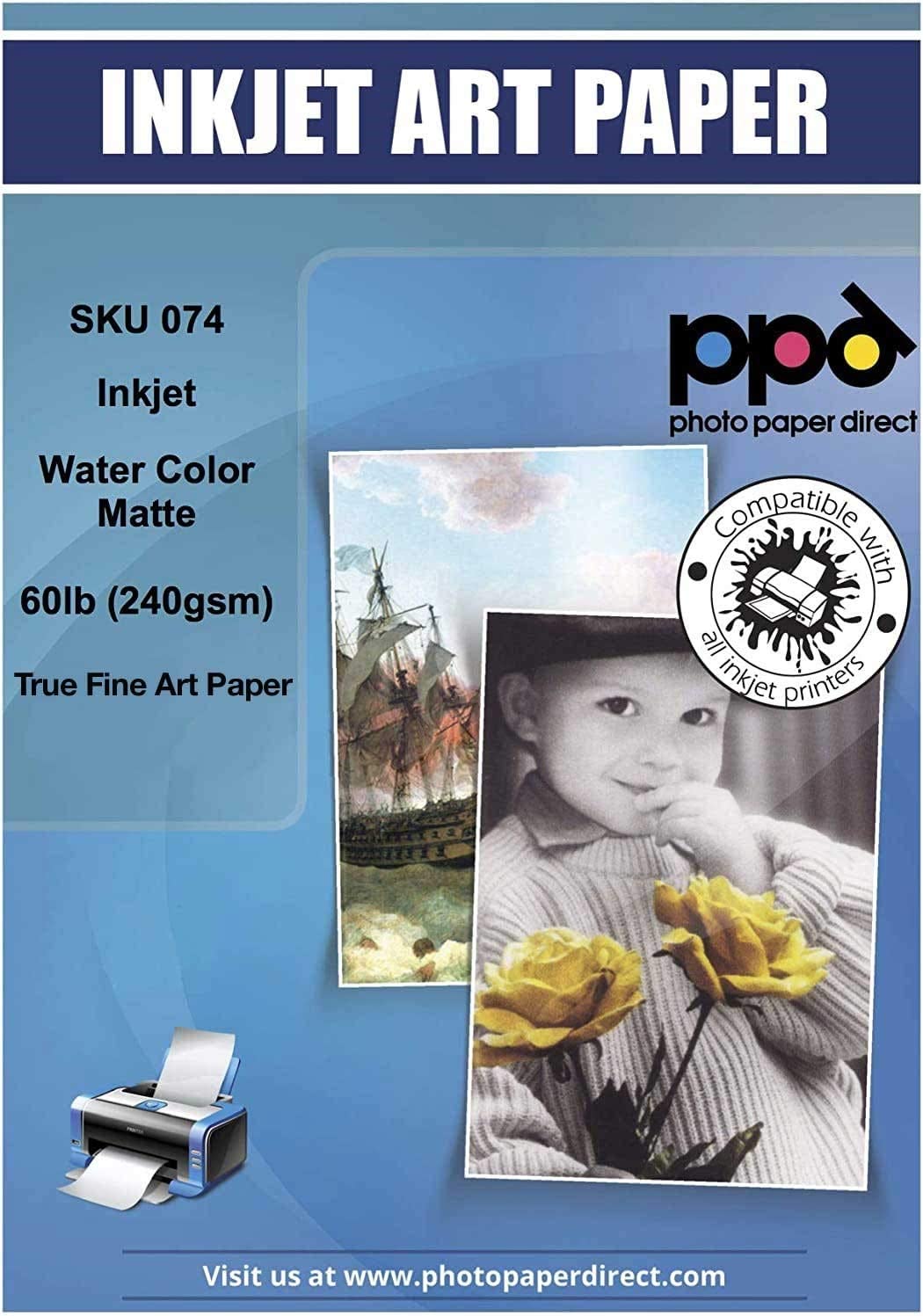 Inkjet Watercolor Matte Giclee Paper 60lb (240gsm) 8.5 x 11" PPD-74
