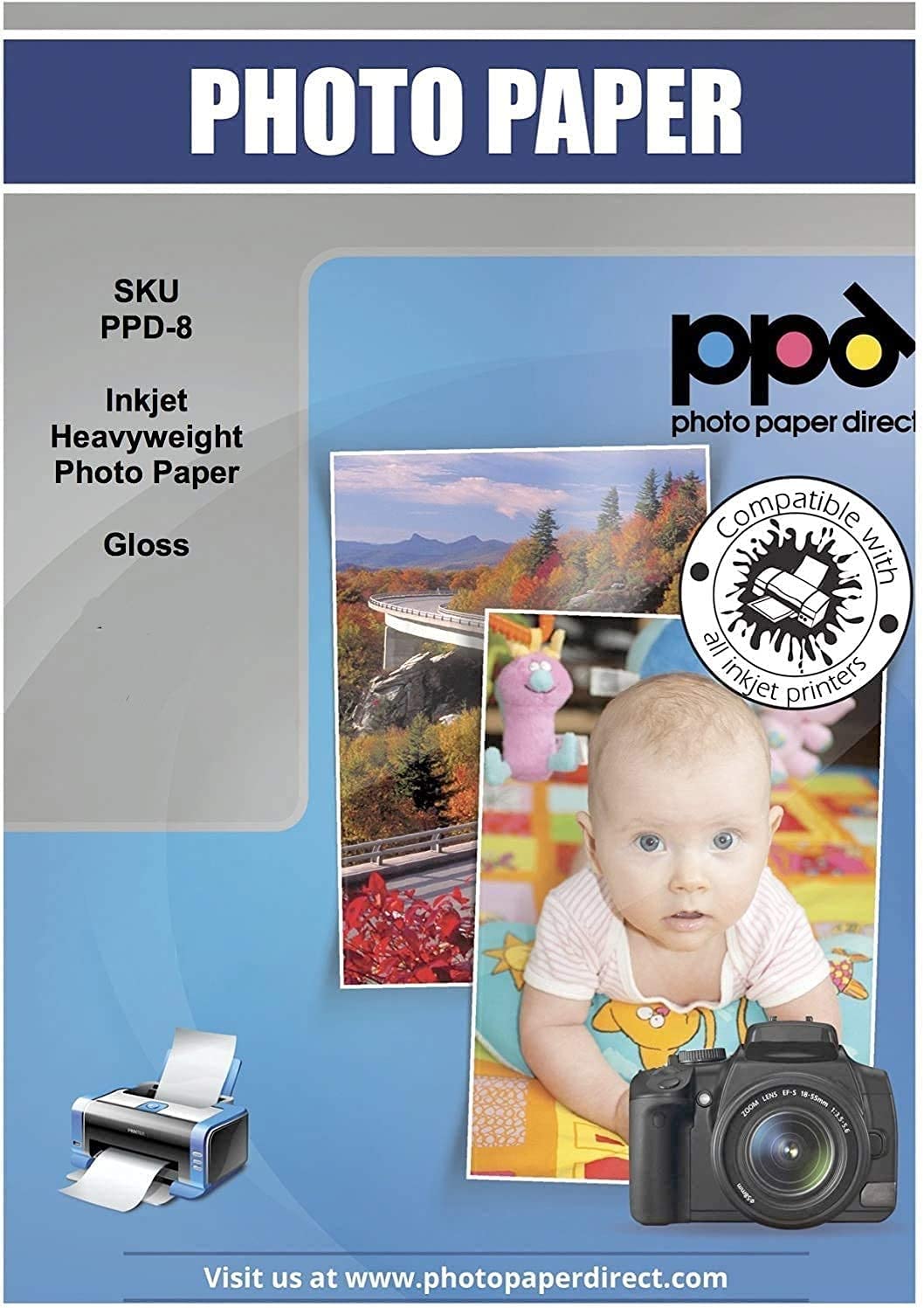 Inkjet Heavyweight Photo Paper Glossy 64lb. 240gsm 10.9mil 8.5 x 11" PPD-8