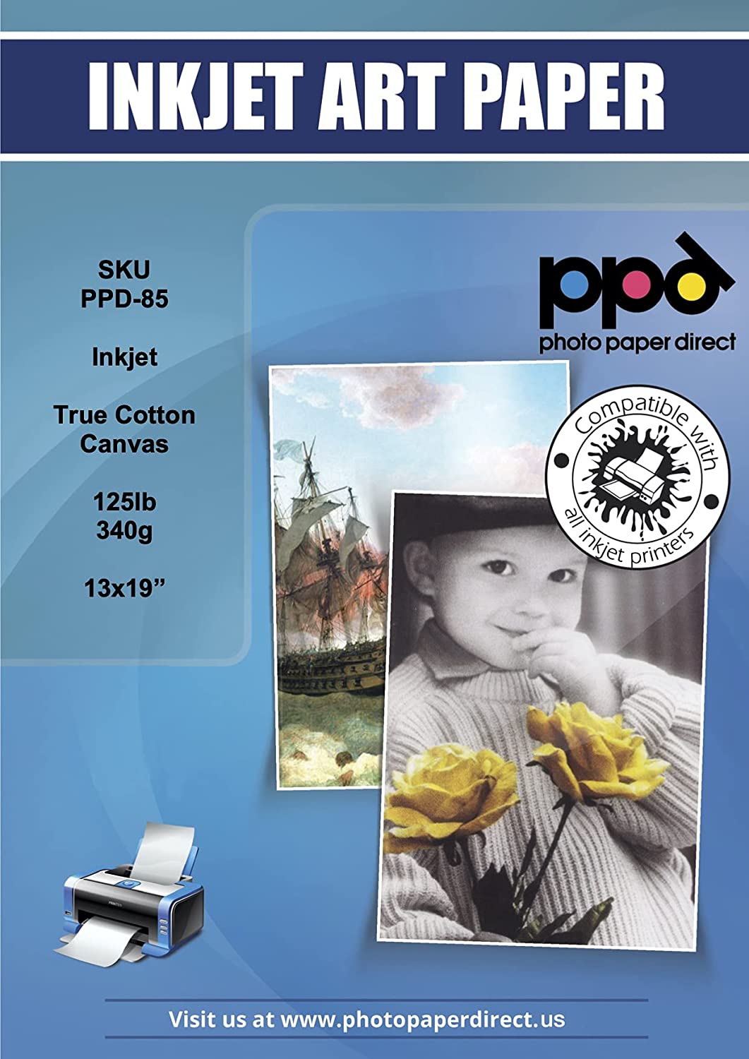 Inkjet Printable Canvas 100% Real Cotton 13x19" 340g 125lb 17mil PPD-85