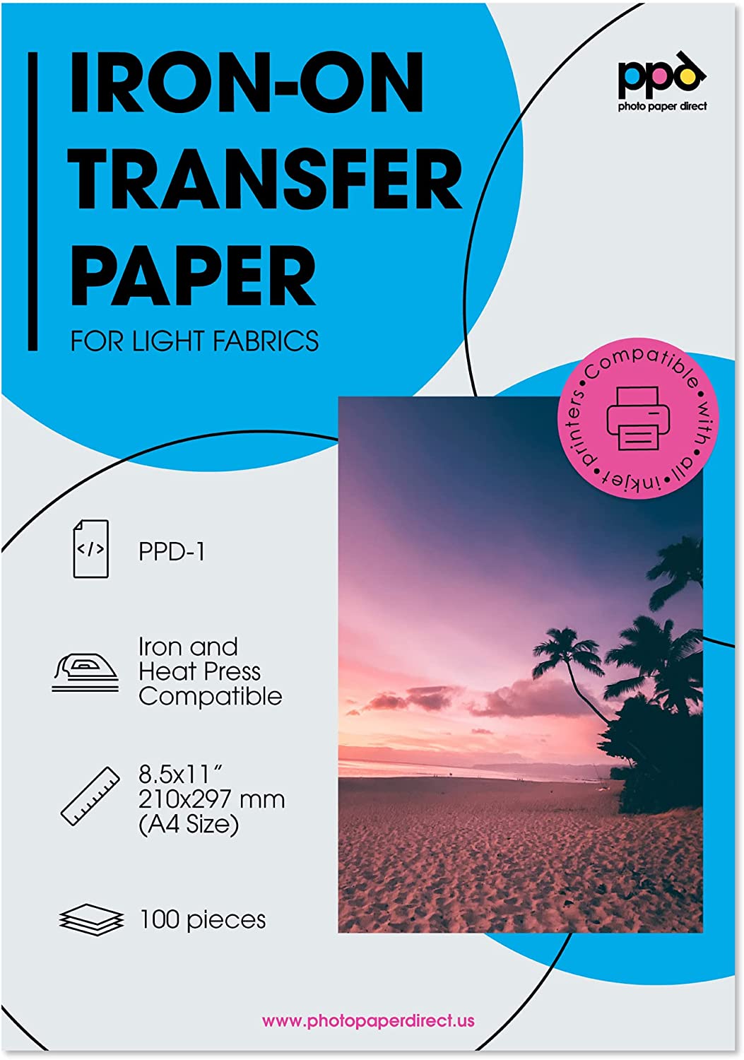 Inkjet Iron-On Light Transfer Paper 8.5 x 11" PPD-1