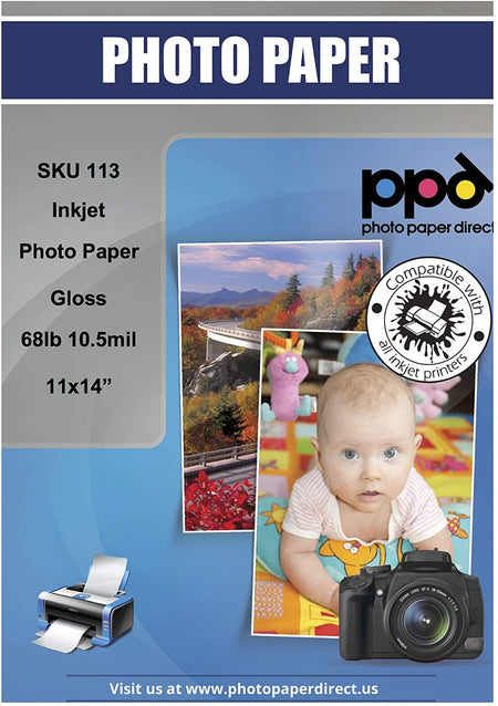 Inkjet Premium Photo Paper Glossy 68lb. 255gsm 10.5mil 11 x 14" PPD-113