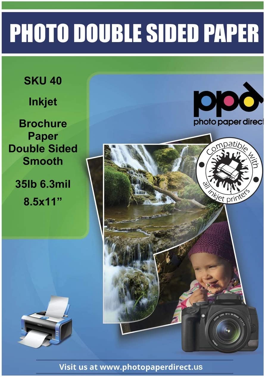 Inkjet Brochure Paper Double Sided Smooth Matte Finish 35lb. 130gsm 6.3mil 8.5 x 11" PPD-40