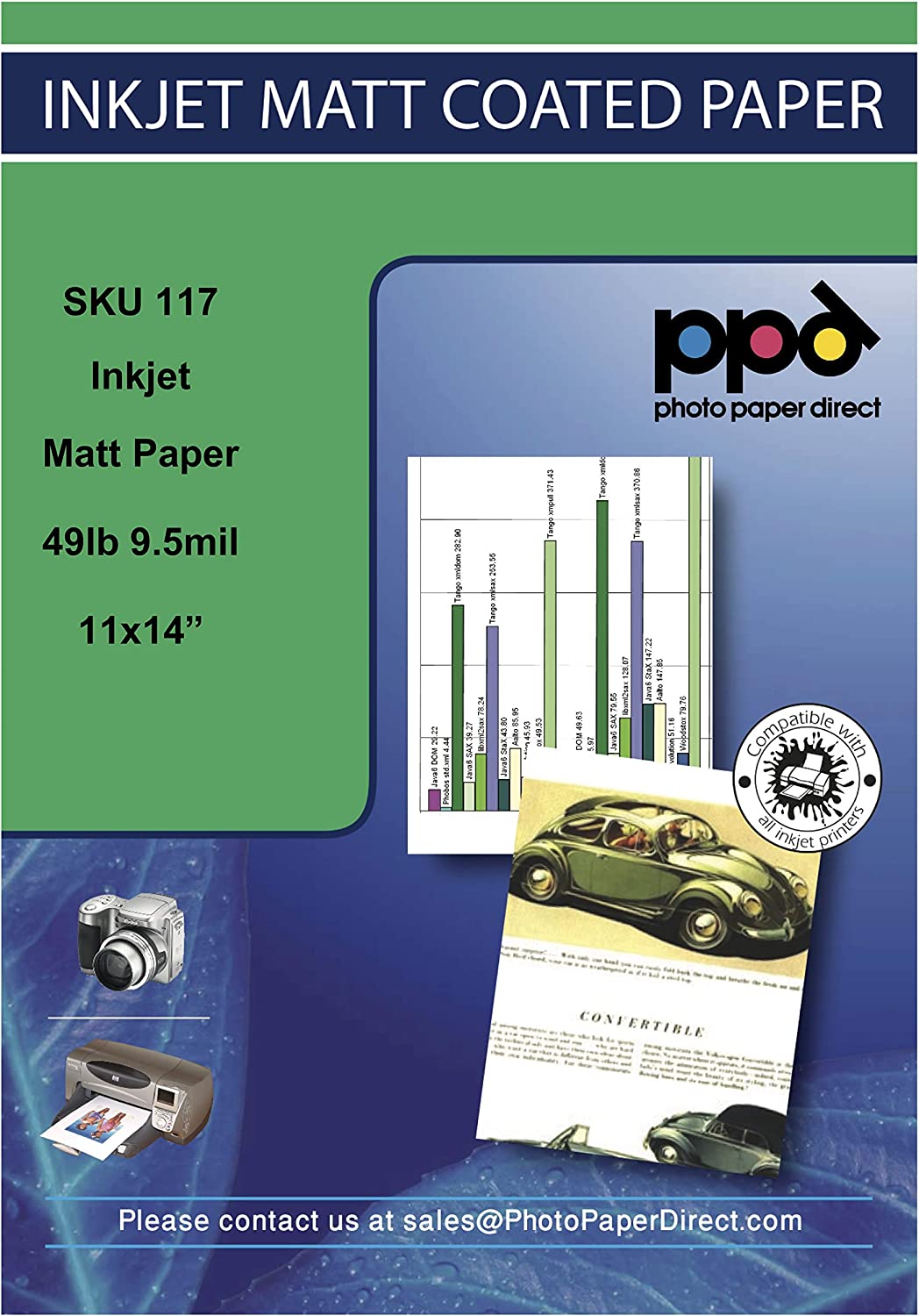 Inkjet Matte Coated High Resolution Photo Quality Paper Heavy 11x14" 49lbs. 180gsm 9.5mil x 50 Sheets PPD-117