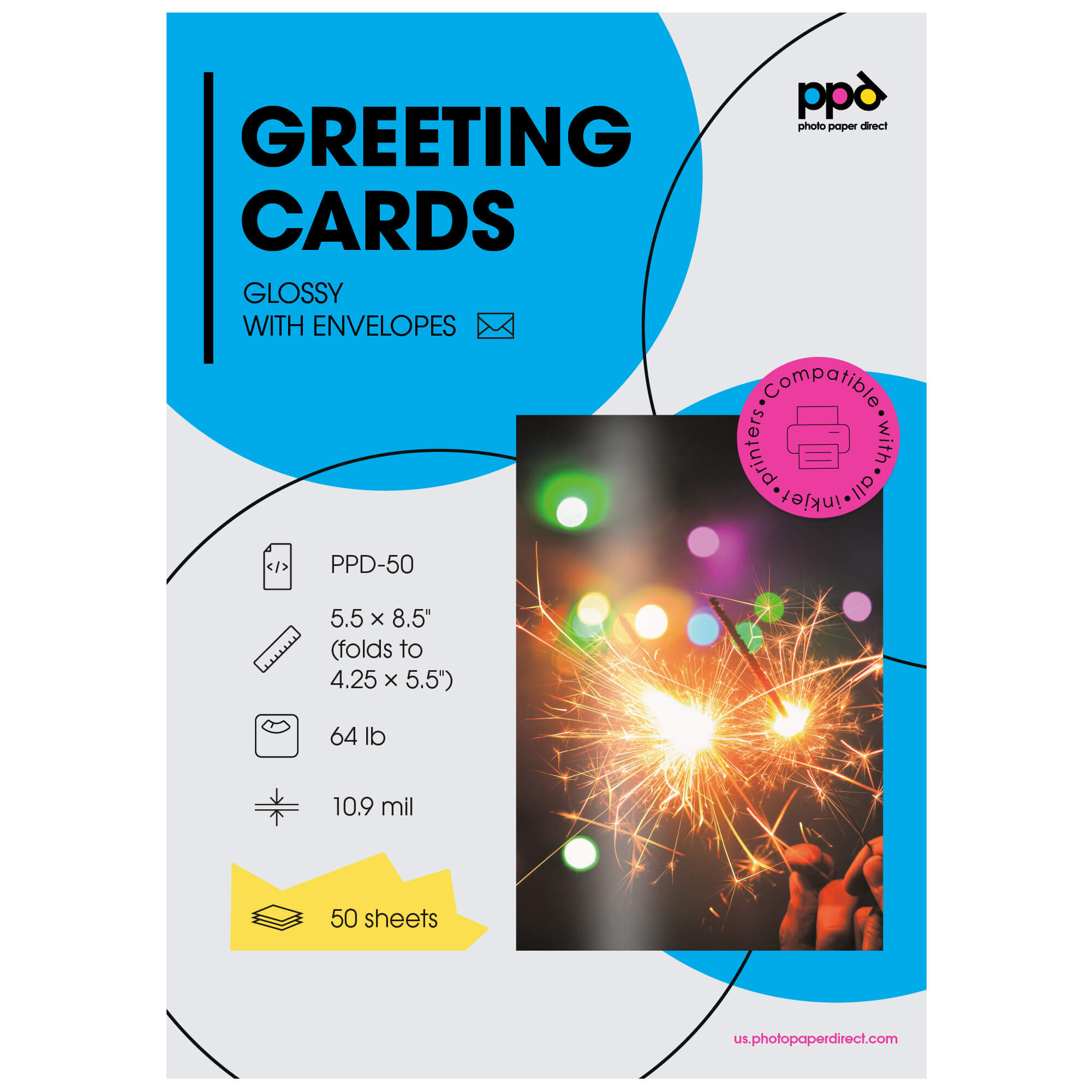 Inkjet Printable Greeting Cards Glossy Heavyweight 8.5 x 5.5" folding to 4.25 x 5.5" 240gsm PPD-50
