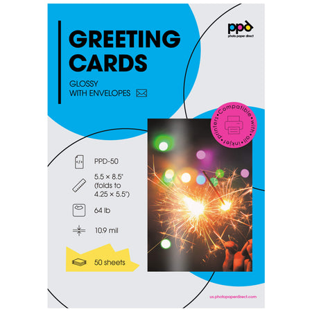 Inkjet Printable Greeting Cards Glossy Heavyweight 8.5 x 5.5" folding to 4.25 x 5.5" 240gsm PPD-50